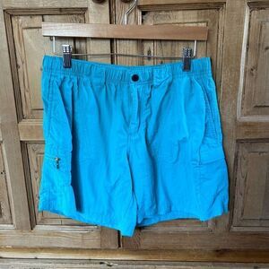 Women's Columbia M / 6 Long Bright‎ Blue Baggies Shorts Elastic Waist Pockets